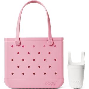 BOGG BAG – Medium Tote (Blowing Pink Bubbles) + Bevy (For Shore White) – 15in L x 5in W x 12.5in H – Beach, Pool, Boat, Sports – All Purpose EVA – Lightweight, Washable, Durable
