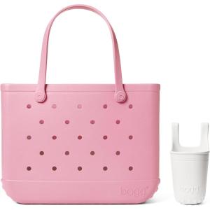 BOGG BAG – Original, Large Tote (Blowing Pink Bubbles) + Bevy (For Shore White) – 19in L x 9in W x 14in H – Beach, Pool, Boat, Sports – All Purpose EVA – Lightweight, Washable, Durable