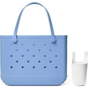 BOGG BAG – Original, Large Tote (Carolina on My Mind) + Bevy (For Shore White) – 19in L x 9in W x 14in H – Beach, Pool, Boat, Sports – All Purpose EVA – Lightweight, Washable, Durable