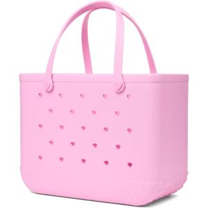 BOGG BAG Original Large Tote – 19” x 14” x 9” – Durable, Washable, Tip-proof – Beach, Pool, Boat, Work, Sports(Pink Taffy Cutout Hearts)