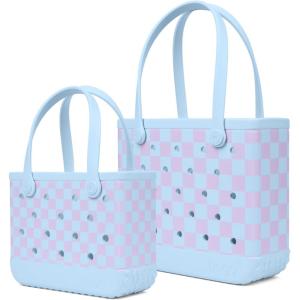 BOGG BAG Bundle – Baby, Medium 15” x 5” x 12.5” + Bitty, Small Tote 11” x 8.5” x 4.5” – Beach, Pool, Boat, Work, Sports (Checker Out)