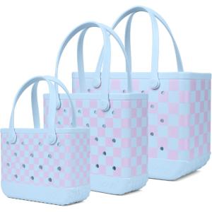 BOGG BAG Bundle – Original, Large 19” x 9” x 14” + Baby, Medium 15” x 5” x 12.5” + Bitty, Small Tote 11” x 8.5” x 4.5” – Beach, Pool, Boat, Work, Sports (Checker Out)