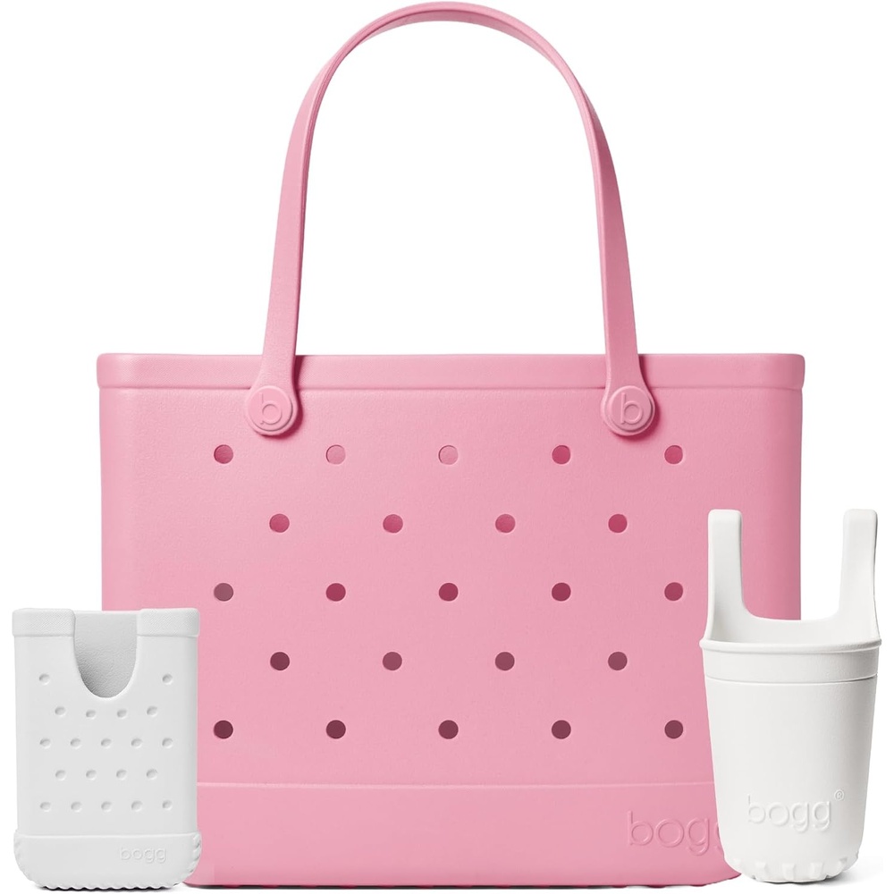 image:imageBOGG BAG Original Large Tote Blowing Pink Bubbles Bevy Beverage Holder amp Call Me Phone Holder For Shore White Durable Washable Tipproof Beach Pool Boat Work Sports