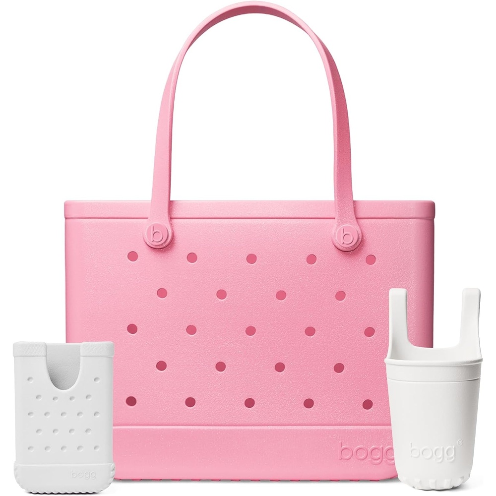 image:imageBOGG BAG Original Large Tote Bubble Gum Shimmer Bevy Beverage Holder amp Call Me Phone Holder For Shore White Durable Washable Tipproof Beach Pool Boat Work Sports
