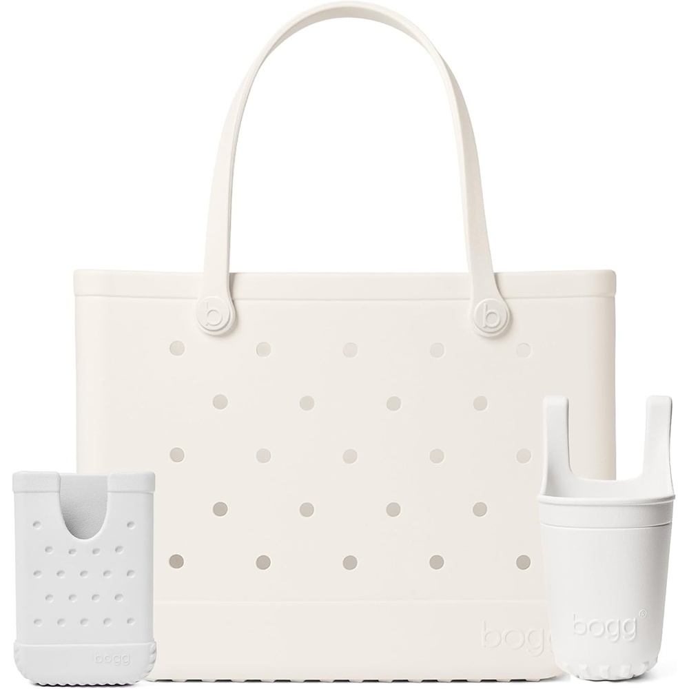 image:imageBOGG BAG Original Large Tote Coconut Bevy Beverage Holder amp Call Me Phone Holder For Shore White Durable Washable Tipproof Beach Pool Boat Work Sports