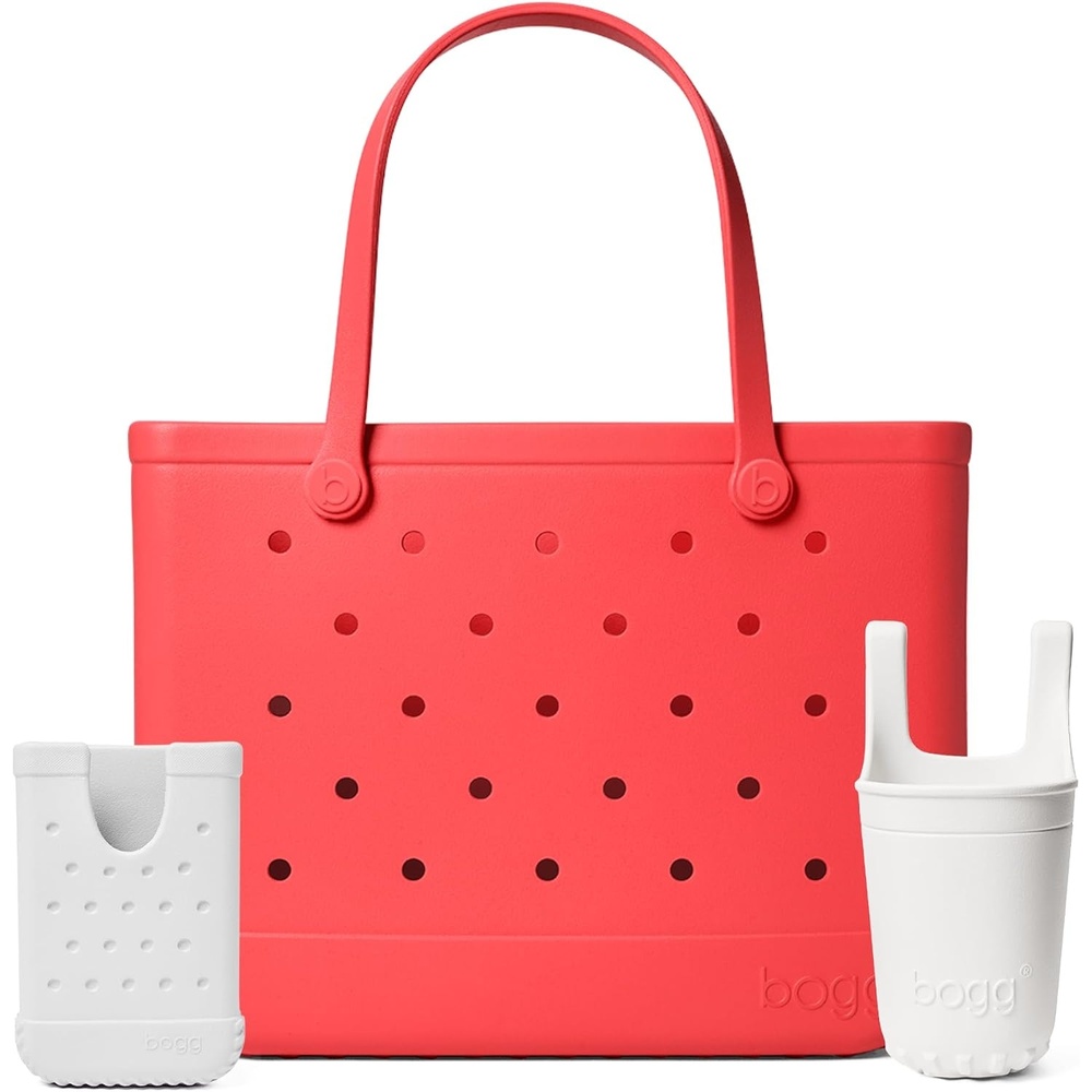 image:imageBOGG BAG Original Large Tote Coral Me Mine Bevy Beverage Holder amp Call Me Phone Holder For Shore White Durable Washable Tipproof Beach Pool Boat Work Sports
