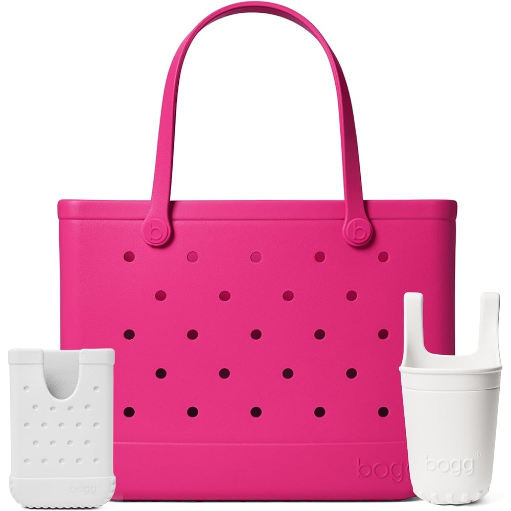 image:imageBOGG BAG Original Large Tote Haute Pink Bevy Beverage Holder amp Call Me Phone Holder For Shore White Durable Washable Tipproof Beach Pool Boat Work Sports