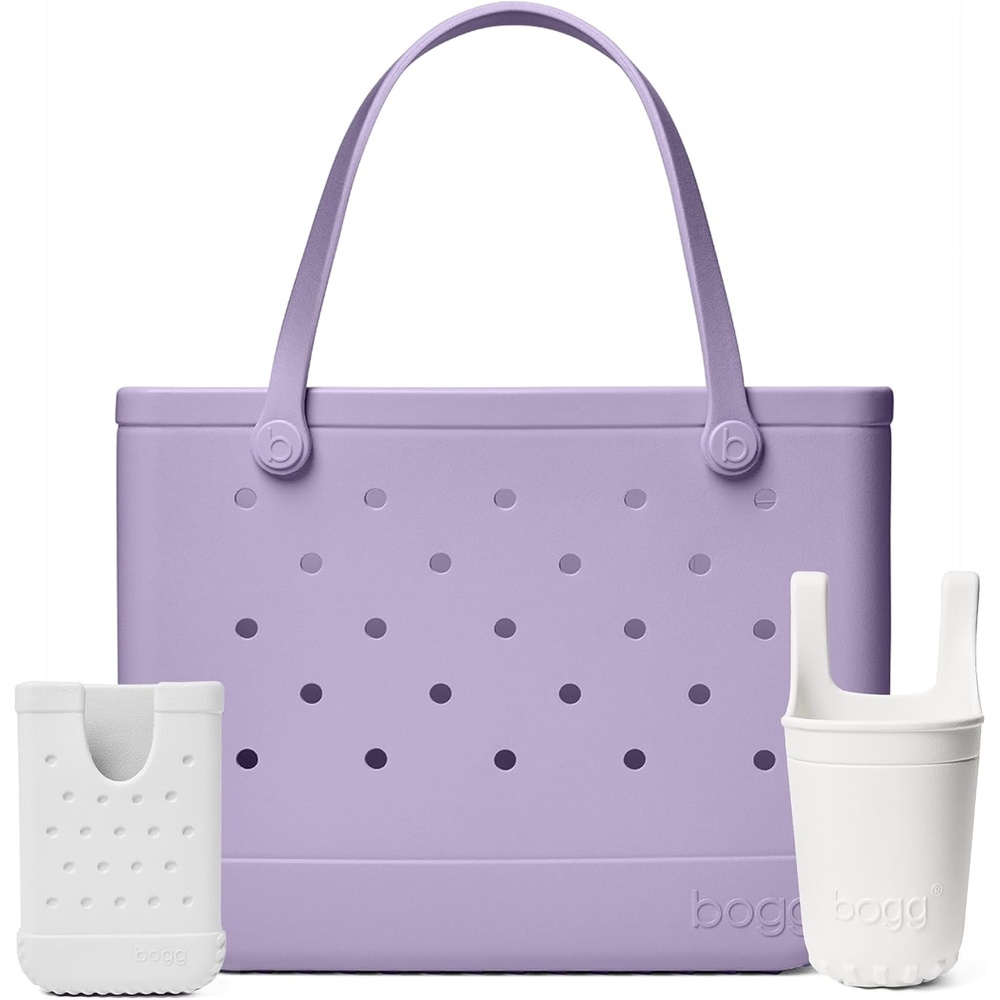 image:imageBOGG BAG Original Large Tote I Lilac You a Lot Bevy Beverage Holder amp Call Me Phone Holder For Shore White Durable Washable Tipproof Beach Pool Boat Work Sports