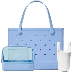 BOGG BAG Boggs N’ Ends Travel Organizer & Original, Large Tote (Carolina On My Mind) + Bevy Beverage Holder (White) – Durable, Washable, Tip-proof – Beach, Pool, Boat, Work, Sports